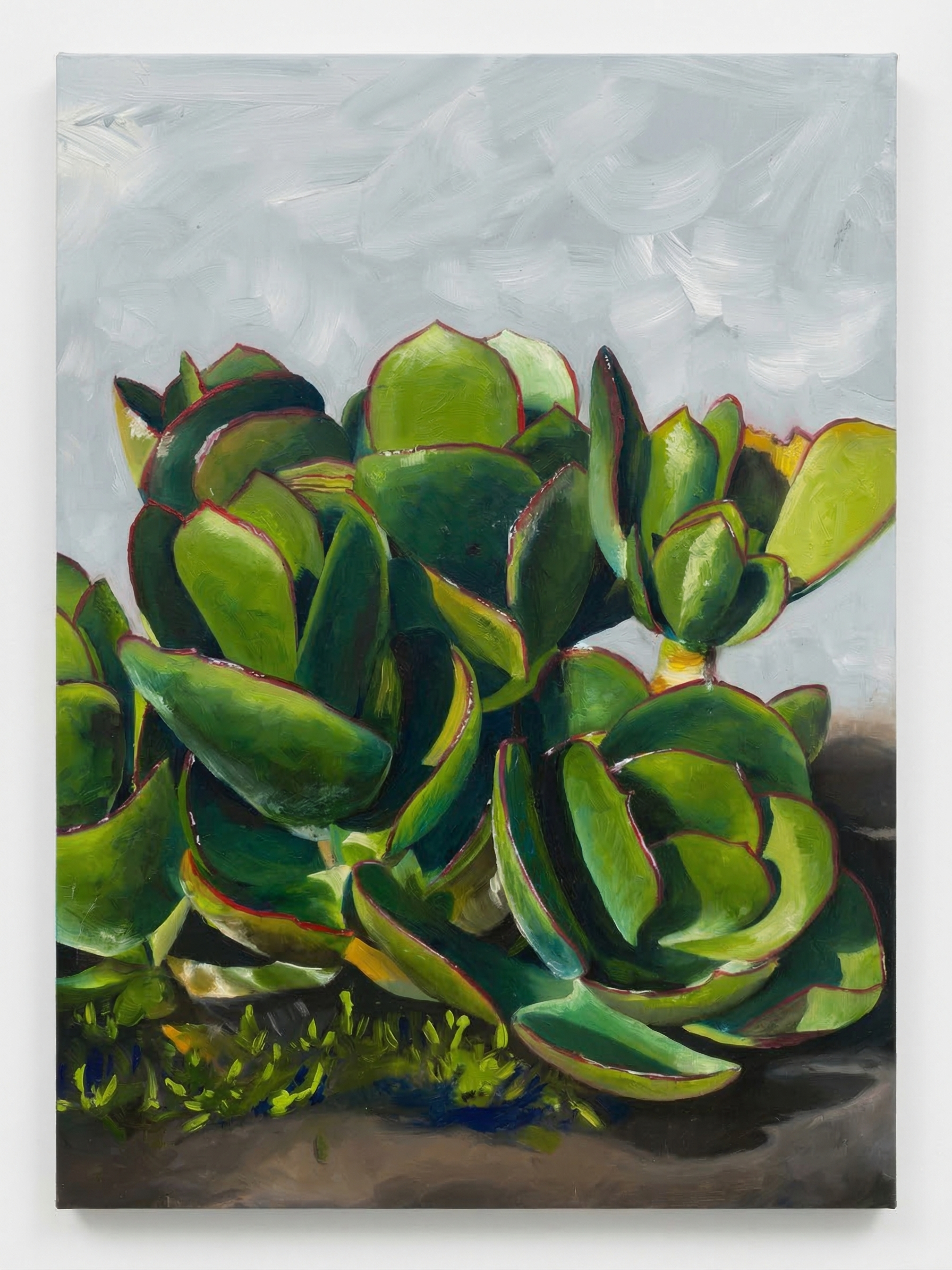 Jade plant botanical study with rich greens and impasto technique